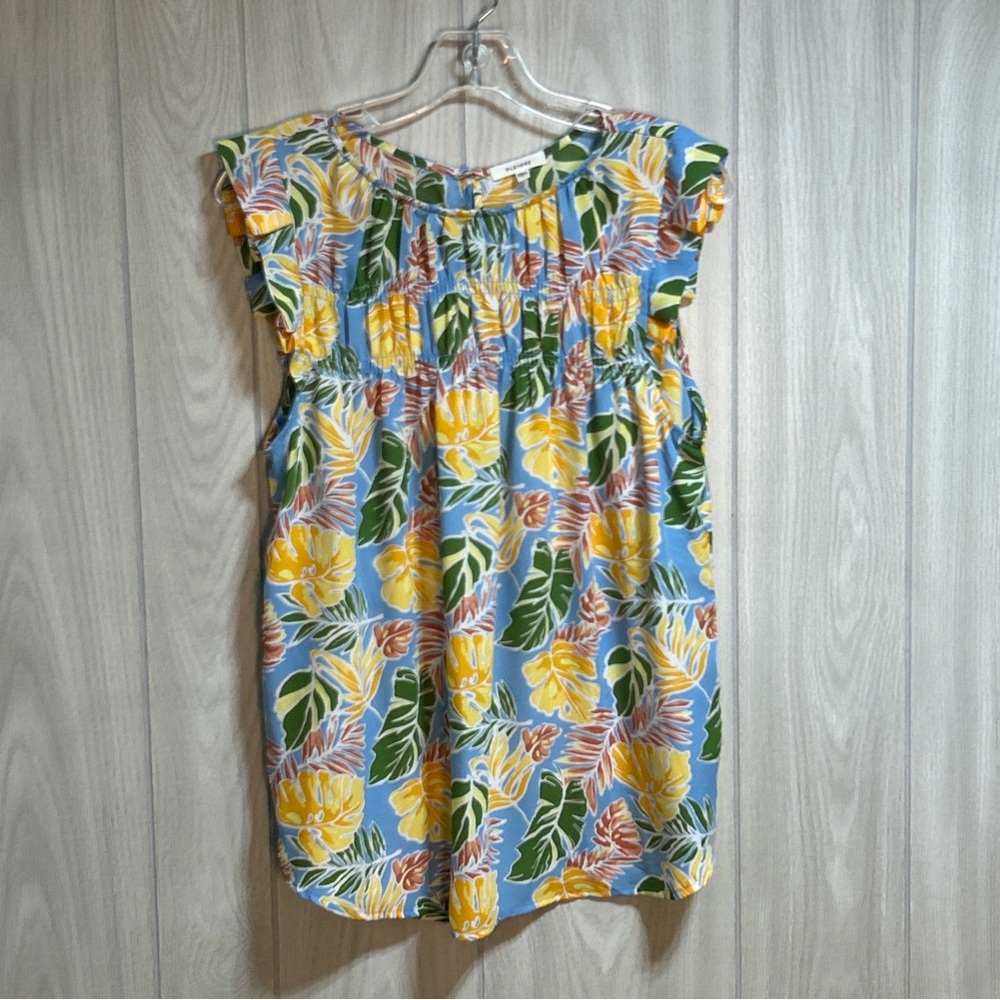 Pleione women’s Multicolor Tropical Print Sleeveless Blouse Size Large